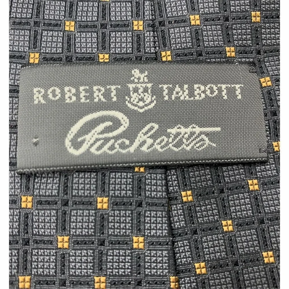 Robert Talbott‎ Tie 100% Silk Necktie Gray Yellow Check Pattern Mens 58